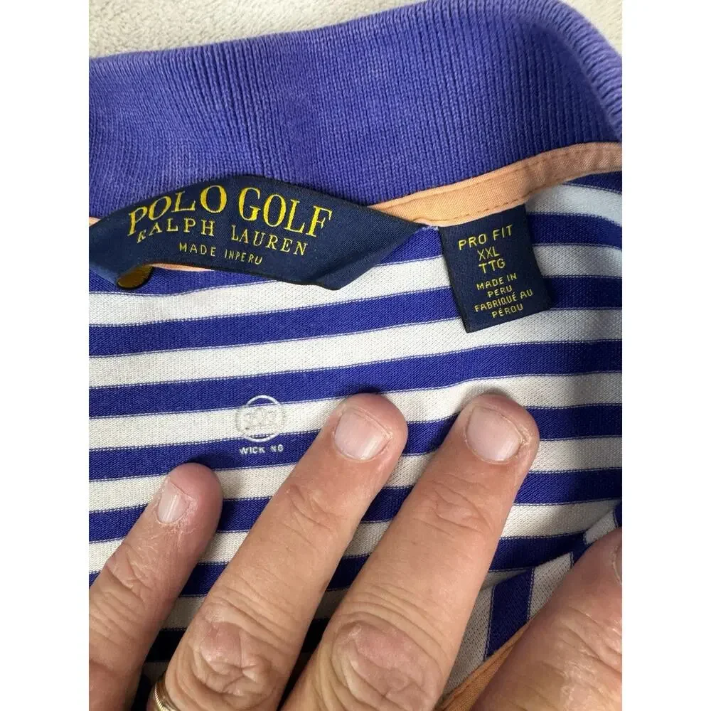 Polo Golf Ralph Lauren Men’s XXL Pro Fit Blue White Stripe Golf Polo Shirt
